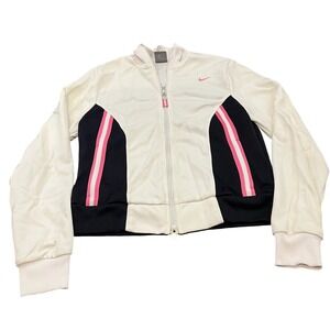 Nike Track Jacket Womens Size M White Black Pink Full Zip Colorblock Swoosh Logo